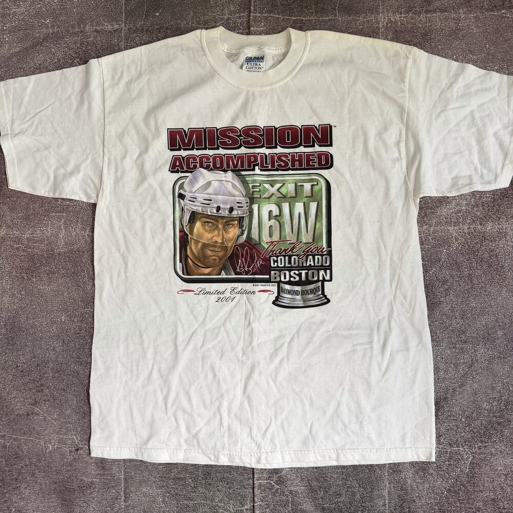 Men's Vintage Y2K Gildan Colorado Avalanche Ray Bourque White T Shirt Tee Sz XL